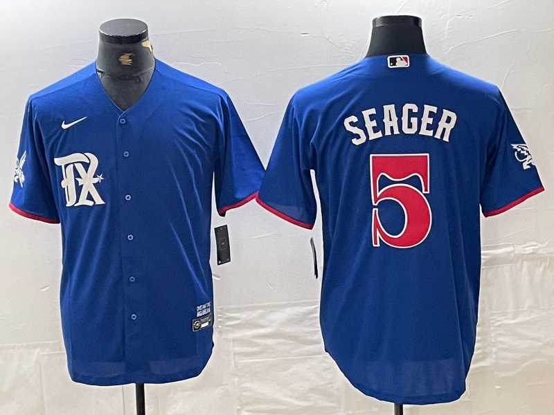 Mens Texas Rangers #5 Corey Seager Royal Blue 2023 City Connect Stitched Baseball Jersey->texas rangers->MLB Jersey